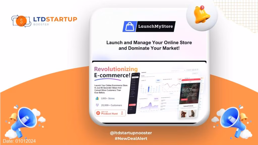 새로운 LTD Alert - LaunchMyStore : 몇 초 만에 온라인 전자 상거래 매장을 시작합니다! 커버