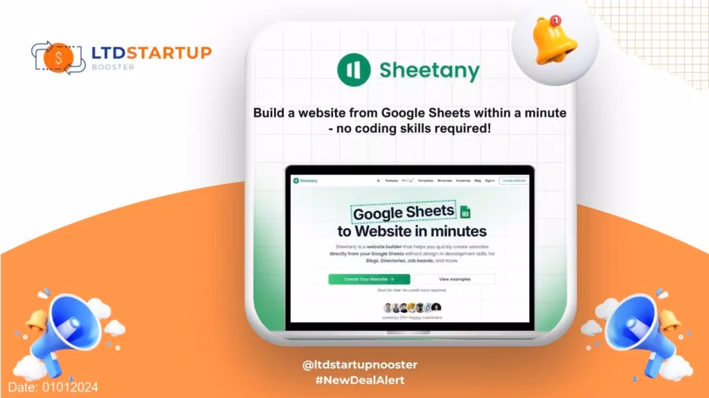 새로운 LTD Alert - Sheetany : 웹 사이트 빌더는 Google 시트를 웹 사이트 커버로 켭니다.
