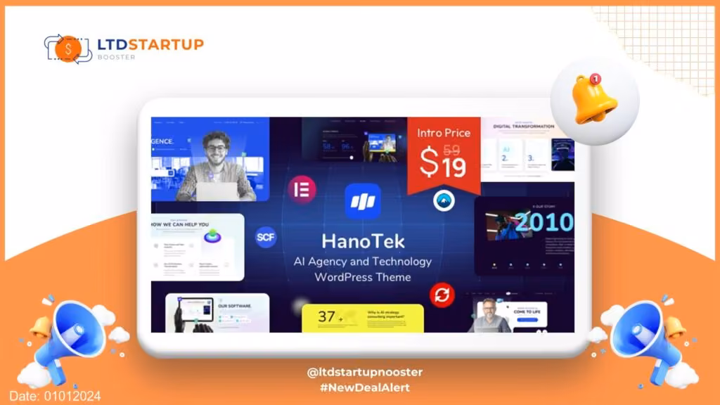 HanoTek - AI Agency & Technology WordPress 테마 커버