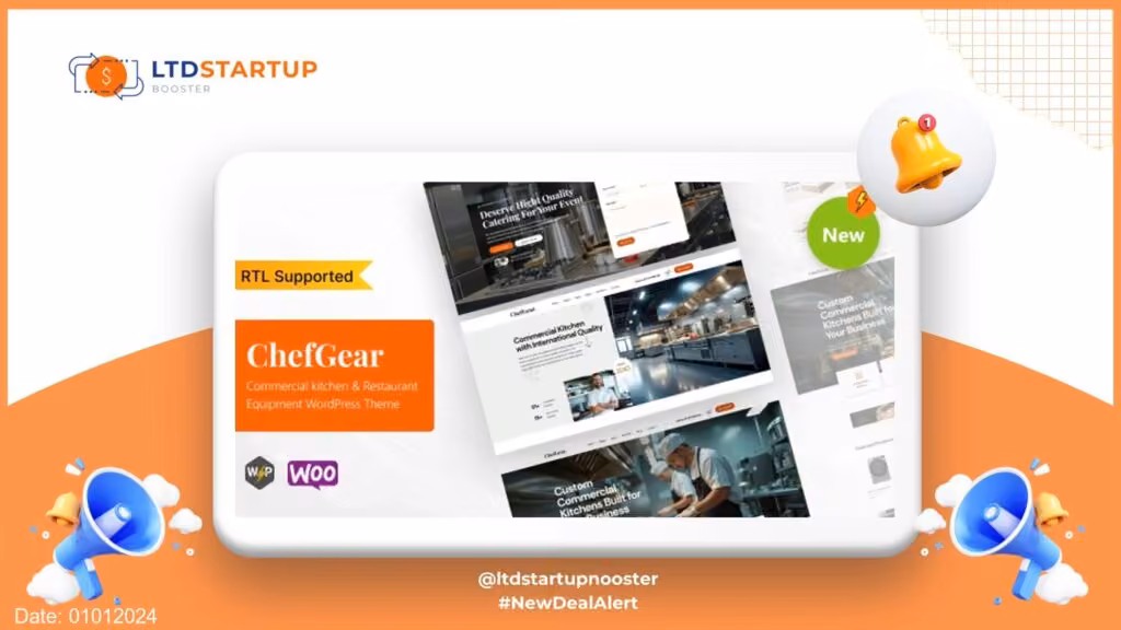 ChefGear - 상업 주방 및 레스토랑 장비 WordPress 테마 커버
