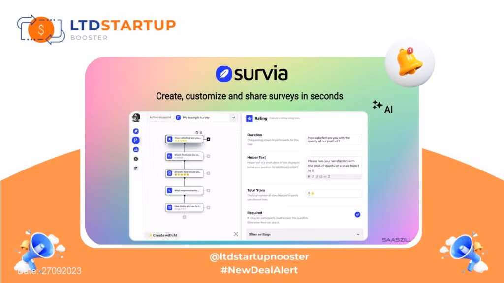 [New Lifetime Deal] Survia Lifetime Deal - AI-powered smart survey builder. cover
