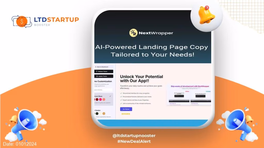 Yeni LTD Uyarı - NextWrapper: No-Code AI-Powered Landing Page Jeneratör for Fast SaaS Development and Customizable Şablonlar kapakları kapağı için