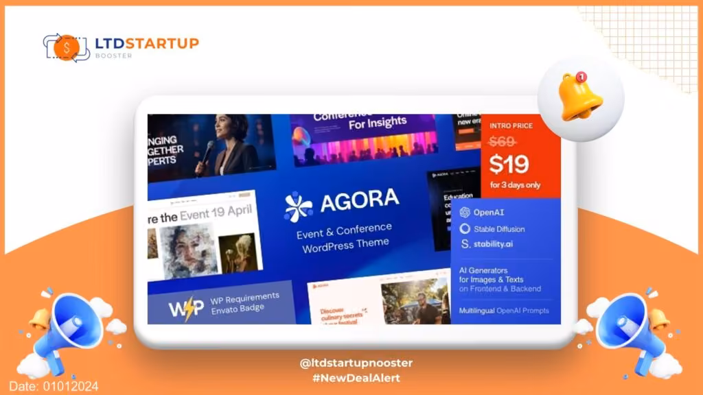 Agora — Event & Conference WordPress tema copertura