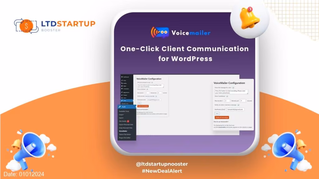 새로운 LTD Alert - Voicemailer : 클라이언트 통신 커버에 대한 WordPress 음성 메일 플러그인