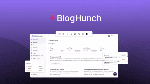 BlogHunch, web siteleri oluşturmak için hiçbir kod çözümü değildir, blogları yönetmek ve dijital ürünleri satmak.