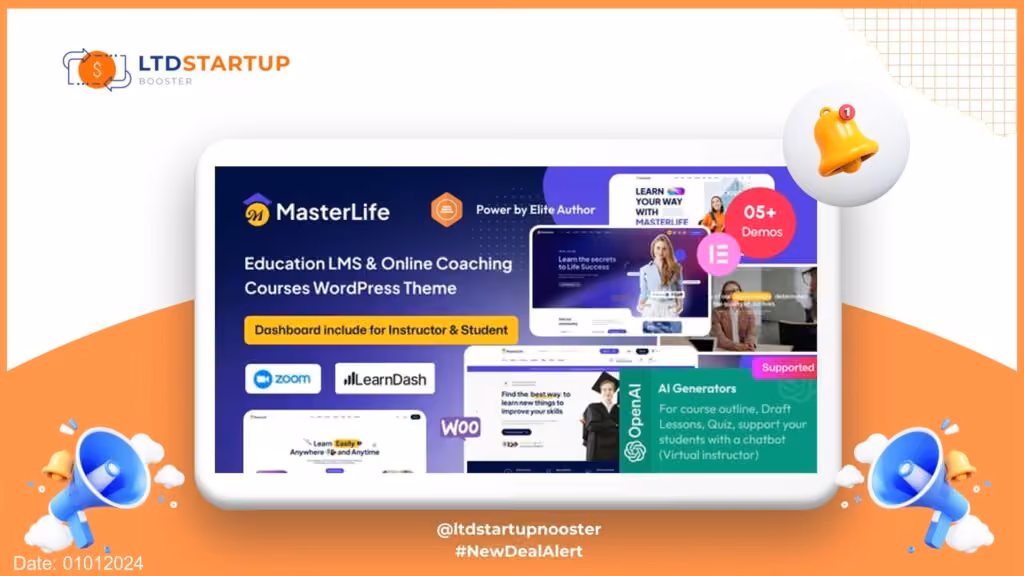 MasterLife - 교육 LMS 및 온라인 코칭 과정 WordPress 테마 커버