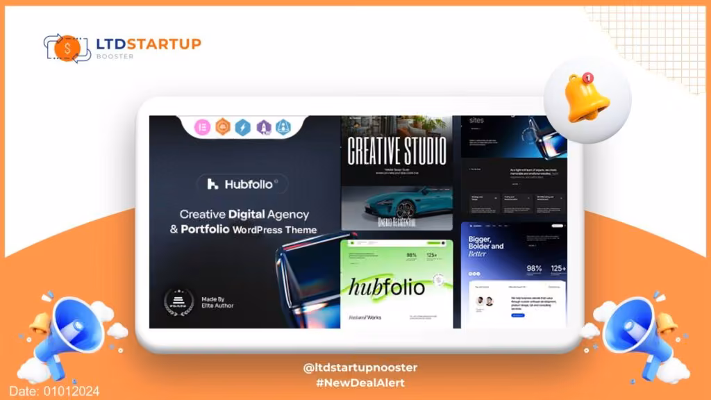 Hubfolio - Creative Portfolio & Digital Agency WordPress Elementor copertura tematica