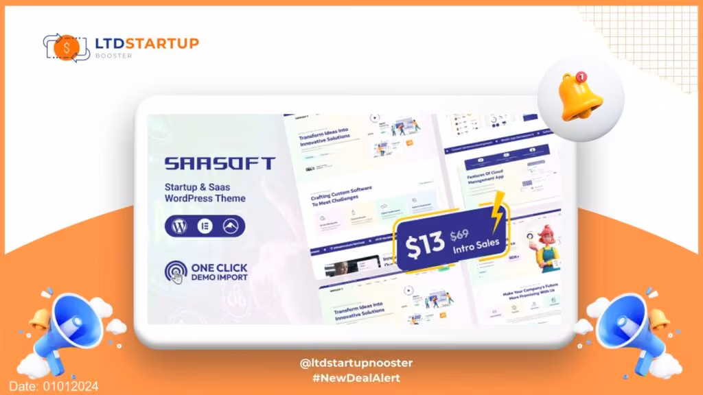 SaaSoft - Startup & SaaS Startup WordPress copertura tema