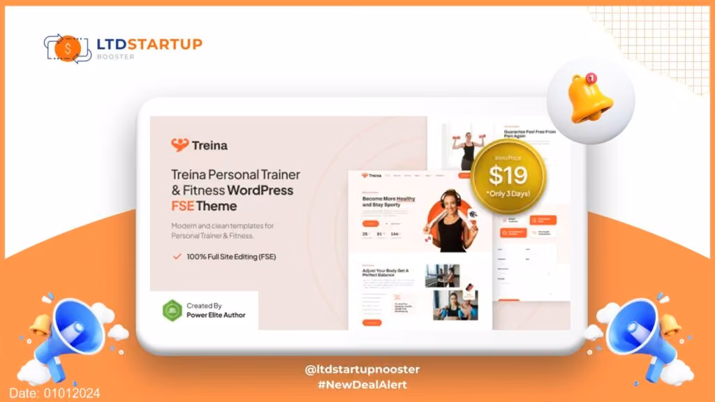 Treina – 개인 트레이너 & 피트니스 FSE WordPress 테마 커버