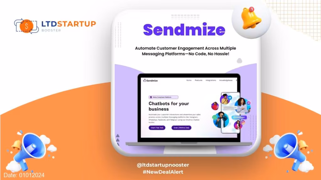 Nouvelle alerte LTD - Sendmize: No-Code Chatbot Builder pour le support à la clientèle simplifié sur la couverture de plusieurs plateformes de messagerie